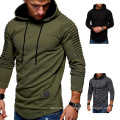 2021 Oversized  Autumn Large Size New Solid Color Shoulder Pleated Hem X-Shaped Leather Logo  Pullover Men's plus-size hoodies